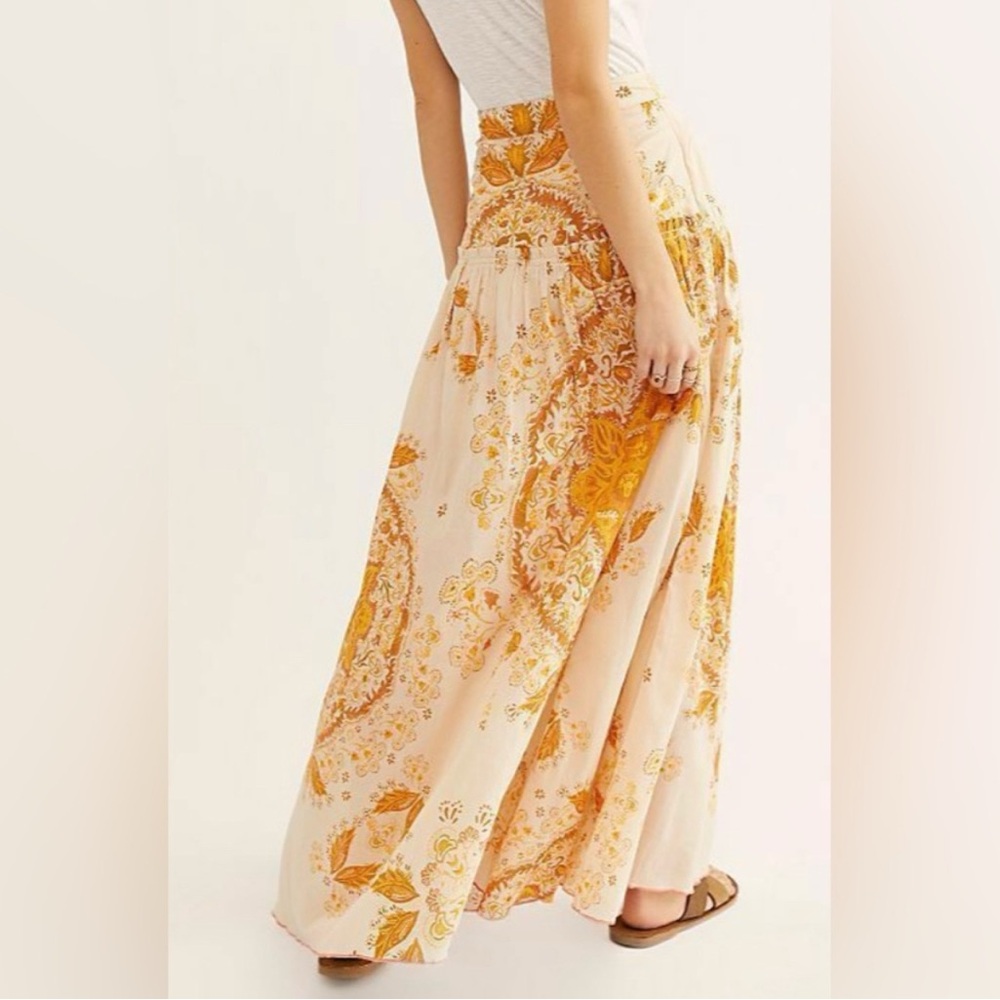 Free People Farrah Drop Waist Maxi Skirt Printed Tiered Ivory Combo Size 6 - Picture 16 of 16